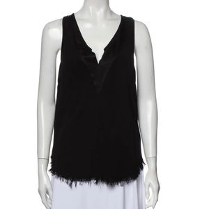 Raquel Allegra V Neck Black Silk Fringe Tank